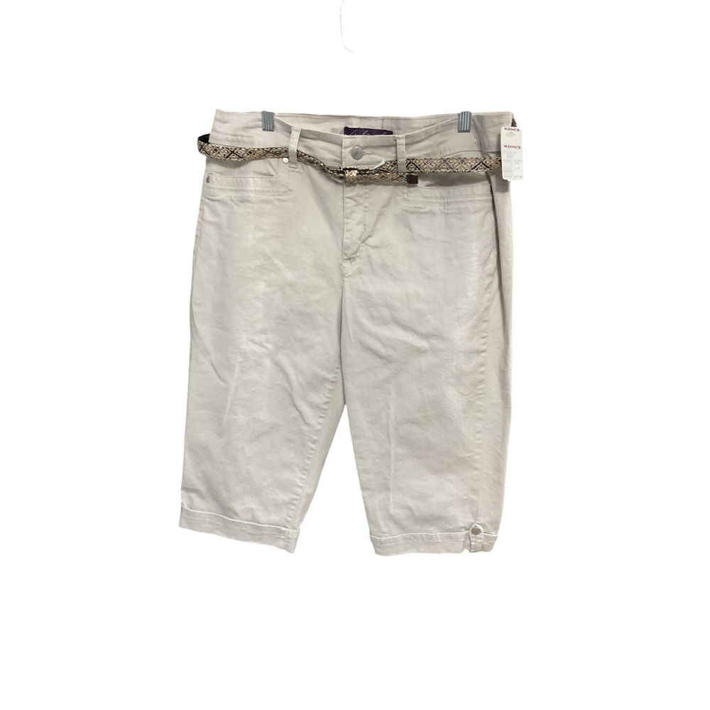 Gloria Vanderbilt Capri Pants Womens Beige Belted Comfort Cropped Size 14‎